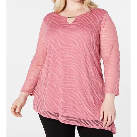 NWT JM Collection Pink Zebra Burnout Mesh Tunic - Picture 1 of 6